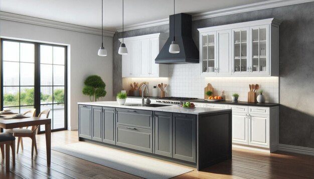 Photo a kitchen with a stove sink and a window