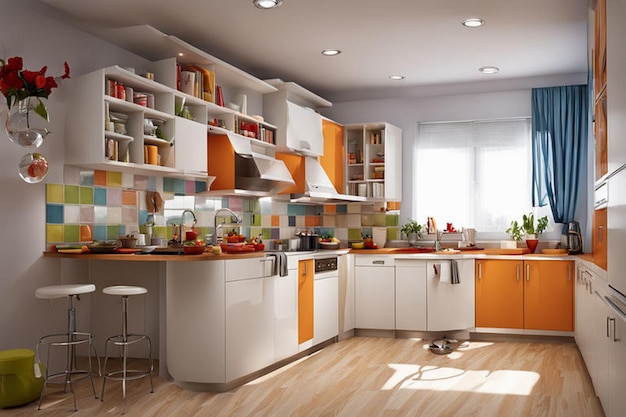 a kitchen with a table chairs and a window with a view of the kitchen