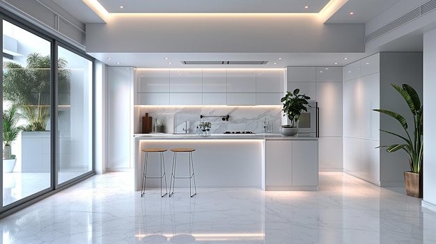 A kitchen with white cabinets and a countertop