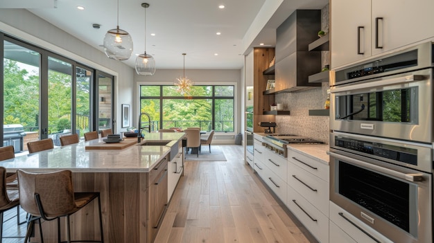 Photo a kitchen with a white island and a stove the kitchen is very clean and wellorganized