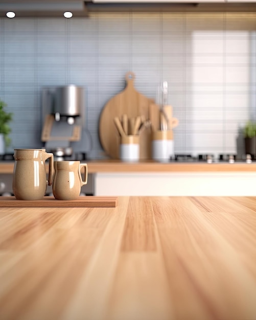 A kitchen with a wooden counter and a coffee maker on it