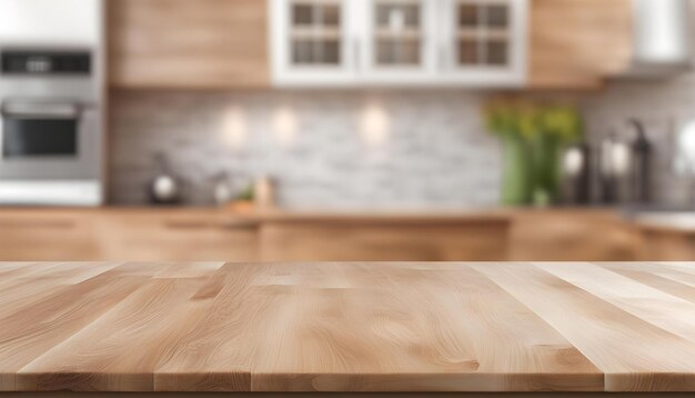 a kitchen with a wooden counter and a wooden counter top