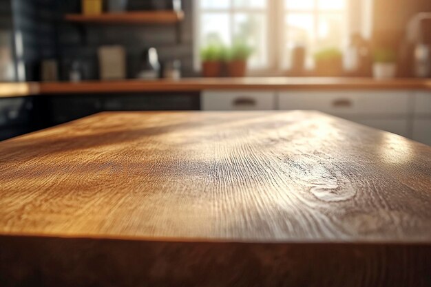 a kitchen with a wooden table and a window with the sun shining through the window