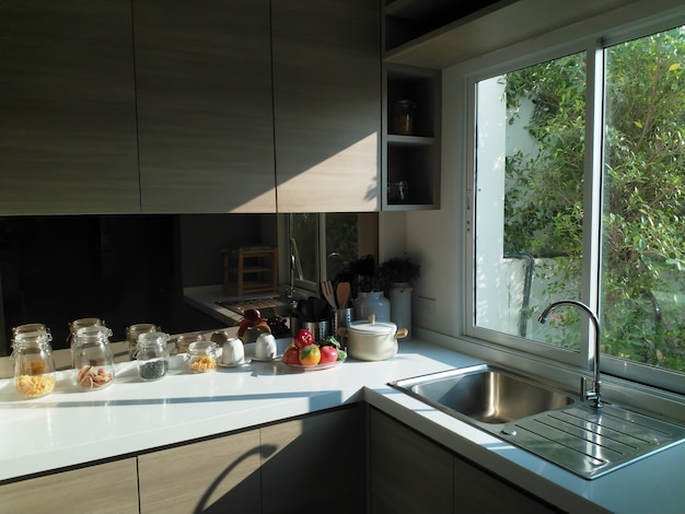 Kitchen zone in the evening