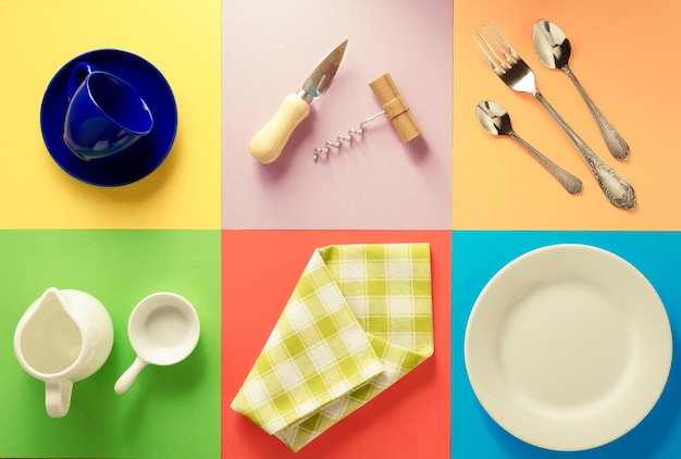 Kitchenware at abstract colorful background