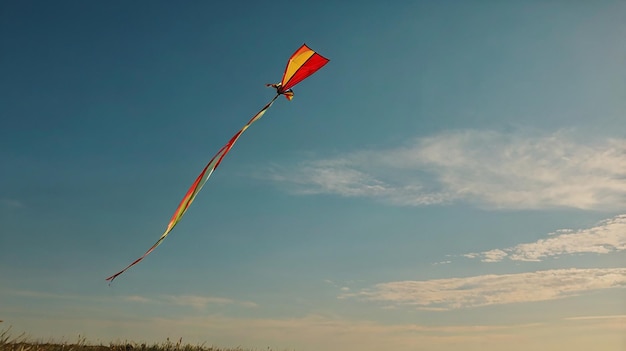 Photo a kite flying in the sky with the sun shining through the clouds