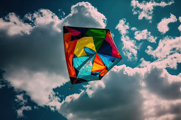 Kite Parrot flying in the blue sky between clouds in concept for International Festival of Kites