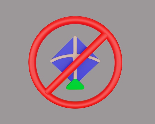 kite prohibition sign icon 3d render.