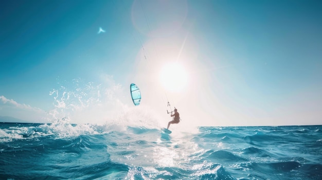 Photo kiteboarding on a sunny day