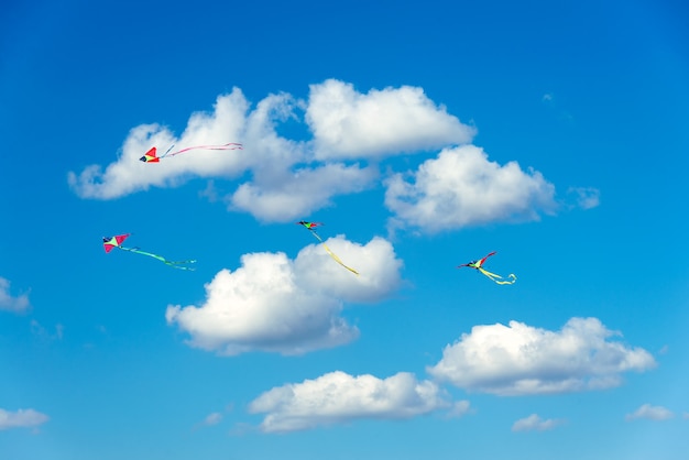 Kites flying in the sky, fun and exciting for children