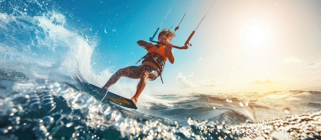 Kitesurfer Leaping Over a Wave