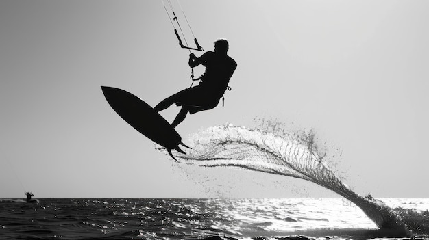 Photo kitesurfer taking flight over a splashing wave