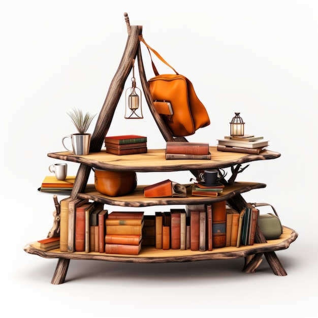 Kitsch And Camp Charm 3d Tree Bookshelf With Books And Suitcase