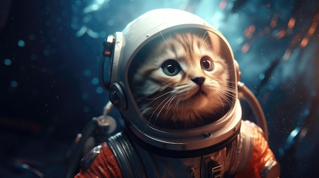 Kitten astronaut in a space suit