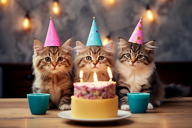 Kitten Birthday Celebration with Cake Generative AI