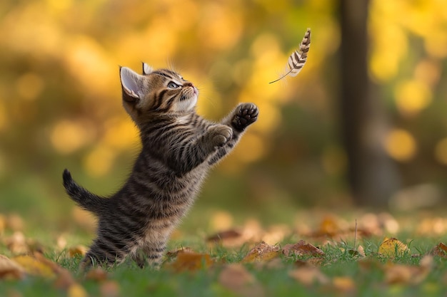 Kitten Chasing Feather photo