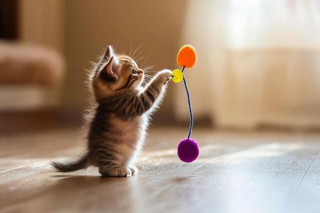 Photo kitten enjoying toy fun photo