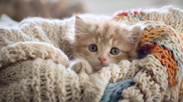 Photo a kitten is laying in a blanket with a blanket that says  the word