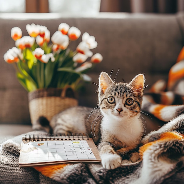 a kitten is laying on a blanket with a book that says quot the word quot on it