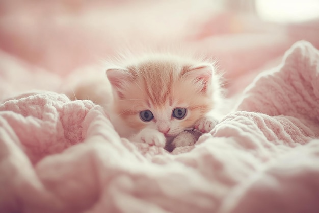 Photo a kitten is laying on a pink blanket with a pink blanket