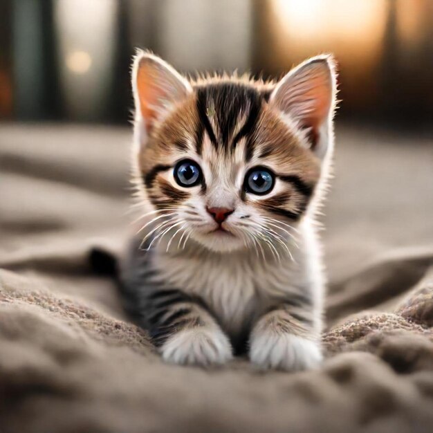 a kitten is sitting on a blanket with the words  kittens  on it