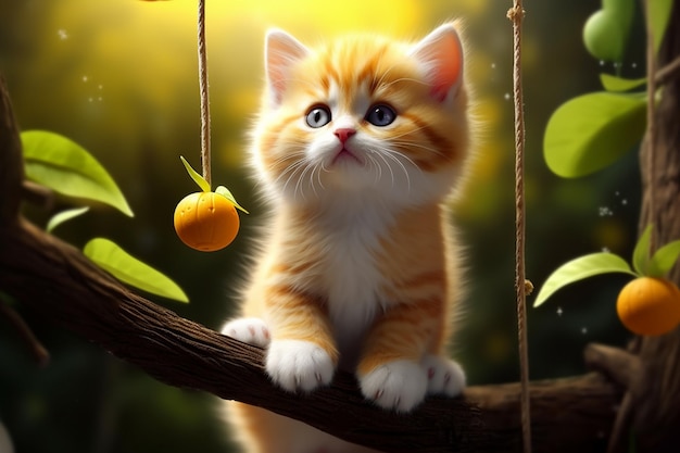 The kitten is sitting on a tree branch Generate by Ai