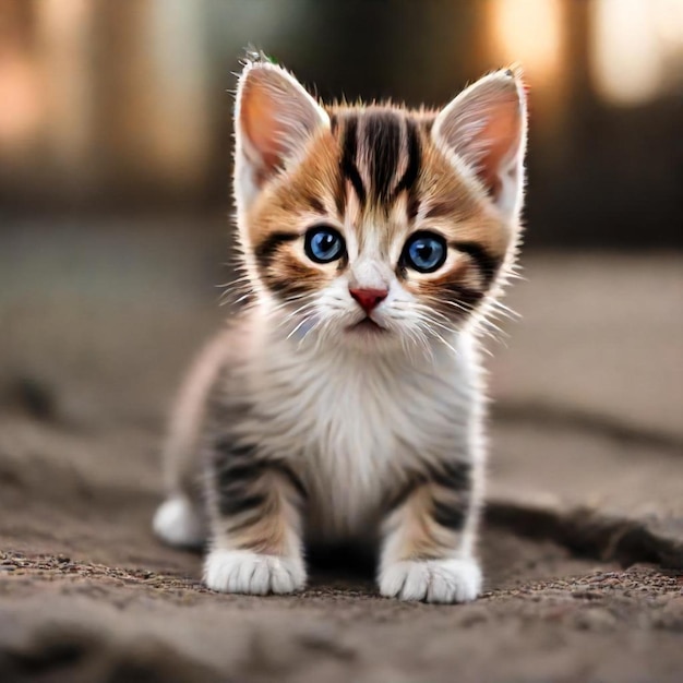 a kitten is standing on the ground with the name  the  on it