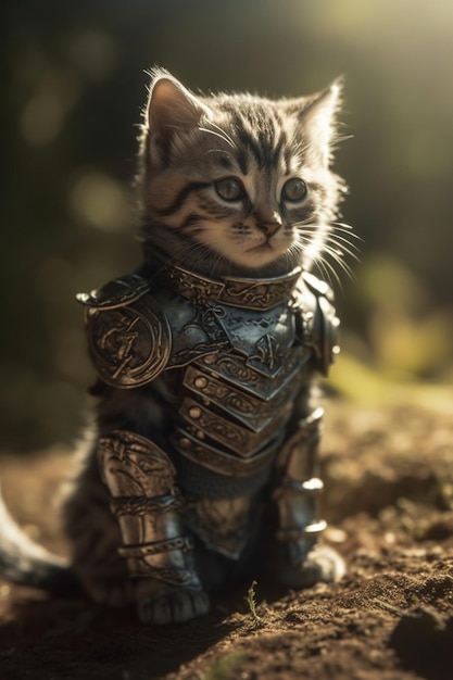 A kitten in a knight armor