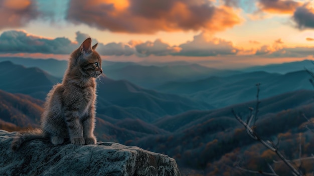 Photo kitten on a mountain peak