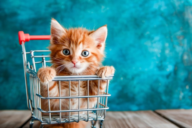 Kitten peeking out of shopping cart