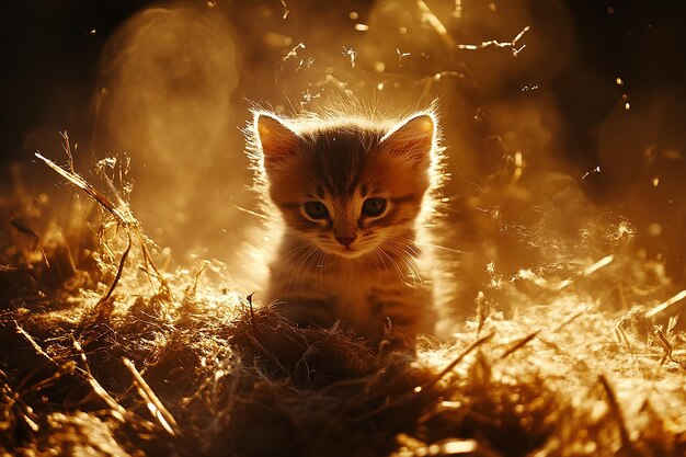 Photo a kitten sits in the sun in the sun