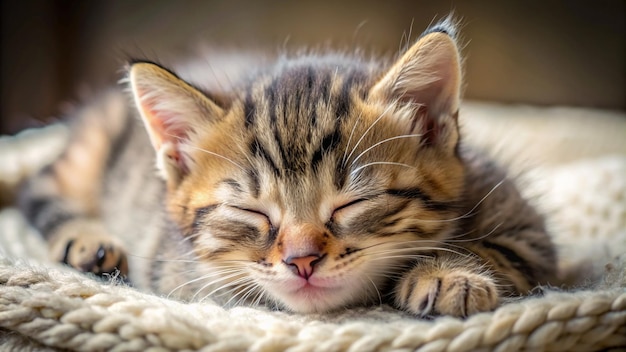 a kitten sleeping on a blanket with a sleeping kitten