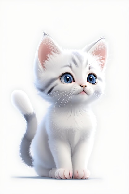 A kitten in the style of Disney animation white background