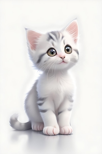 A kitten in the style of Disney animation white background