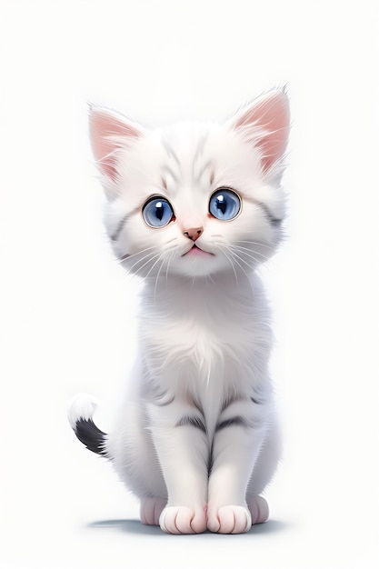 A kitten in the style of Disney animation white background