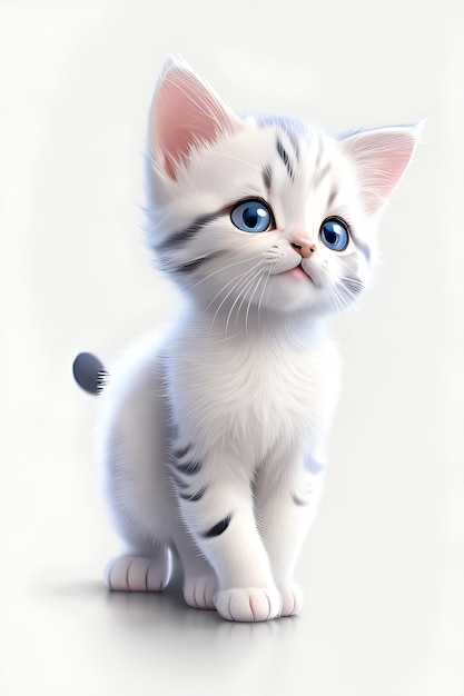 A kitten in the style of Disney animation white background