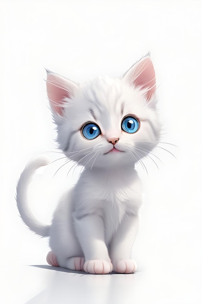 A kitten in the style of Disney animation white background