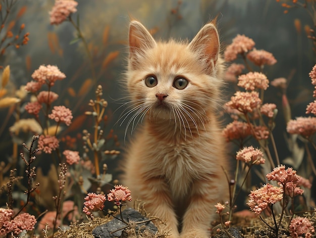 a kitten that is looking up at the camera