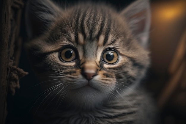 A kitten with a black background and a black background.