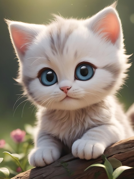 a kitten with blue eyes and a pink nose ai generative