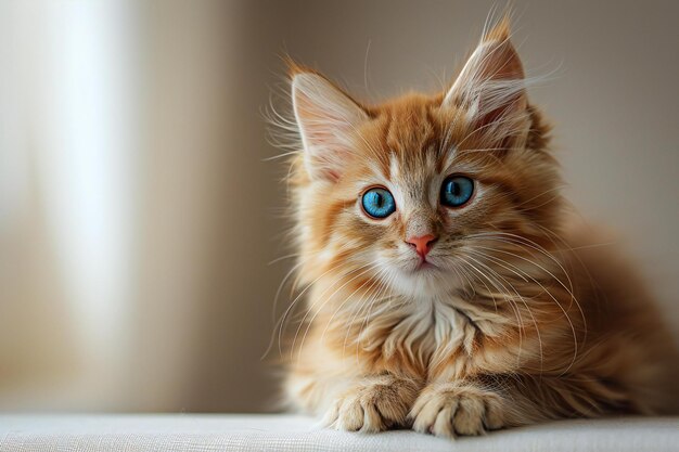 a kitten with blue eyes and a red nose