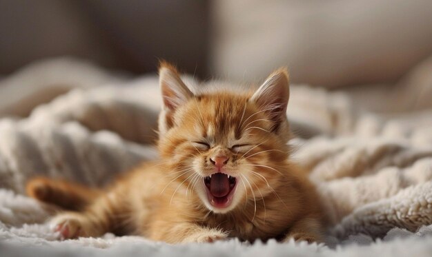 Photo a kitten with its mouth open and the words  yawning  on the background