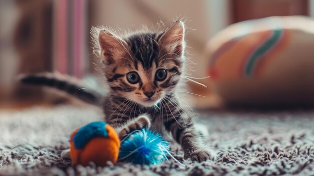 Photo a kitten with its paw up in the air