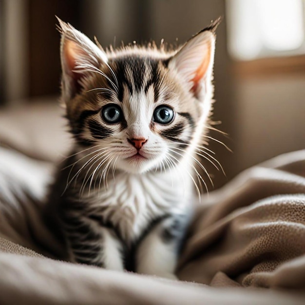 a kitten with a pink nose and white whiskers