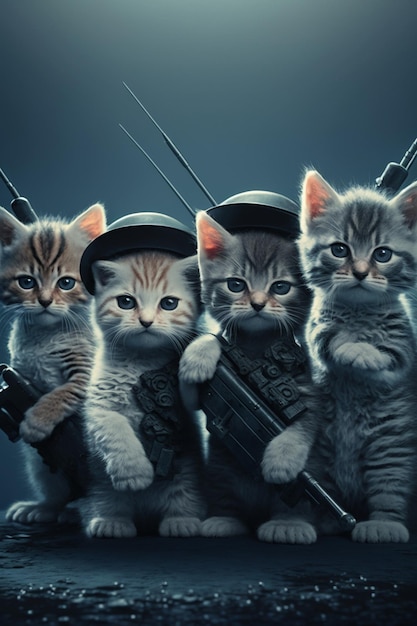 Kittens are sitting on a table with gun generative ai