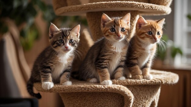 Kittens Climbing a Cat Tree