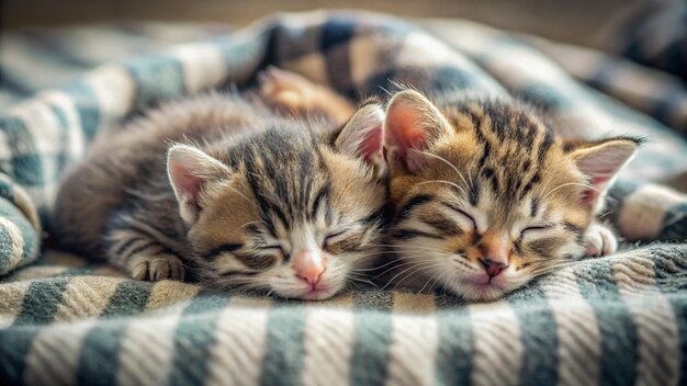 kittens sleeping on a blanket with one sleeping