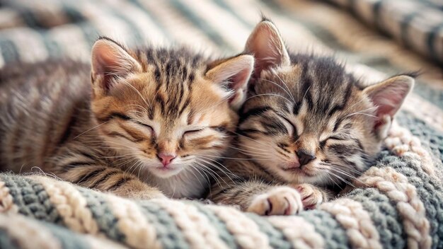 kittens sleeping on a blanket with one of them sleeping