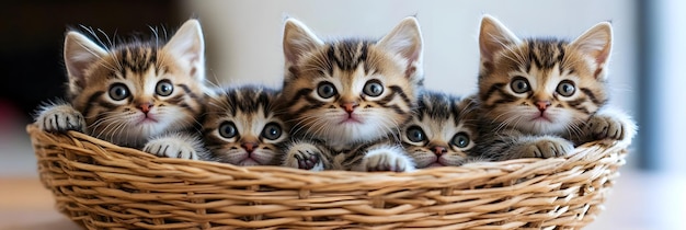 Photo kittens snuggling together in a basket