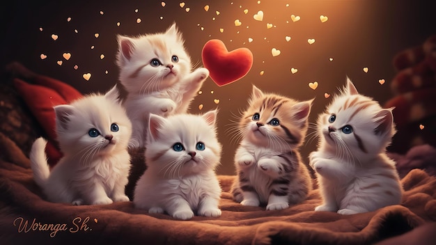 kittens with a heart on the top of them